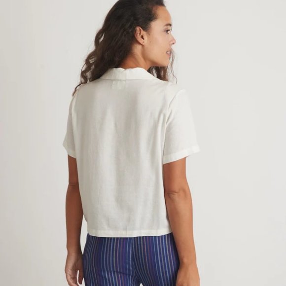 New Marine Layer Lucy hemp short sleeve resort shirt cropped boxy button down - Picture 3 of 14